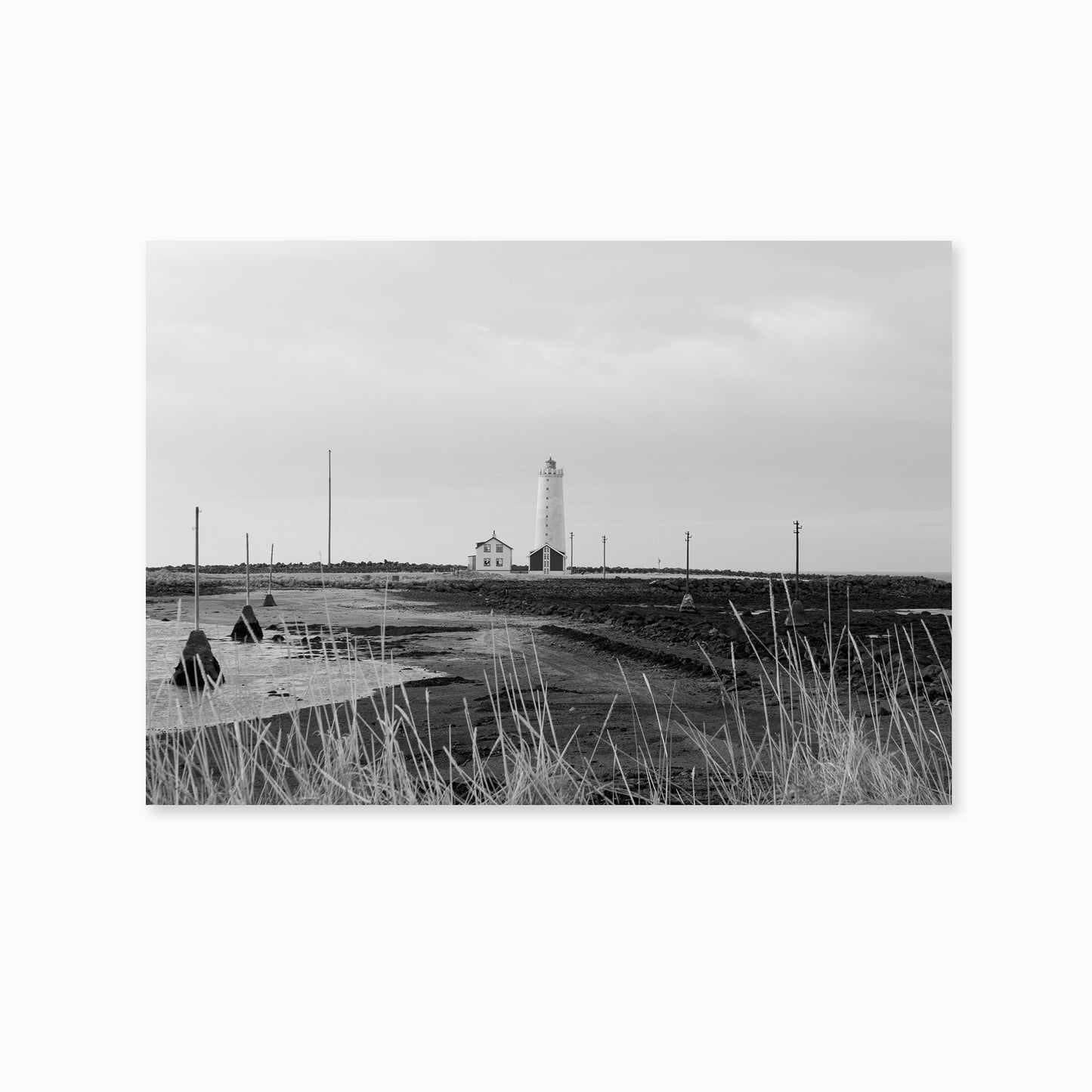 Icelandic black and white Reykjavik lighthouse photo in Scandinavian interior by Minumo