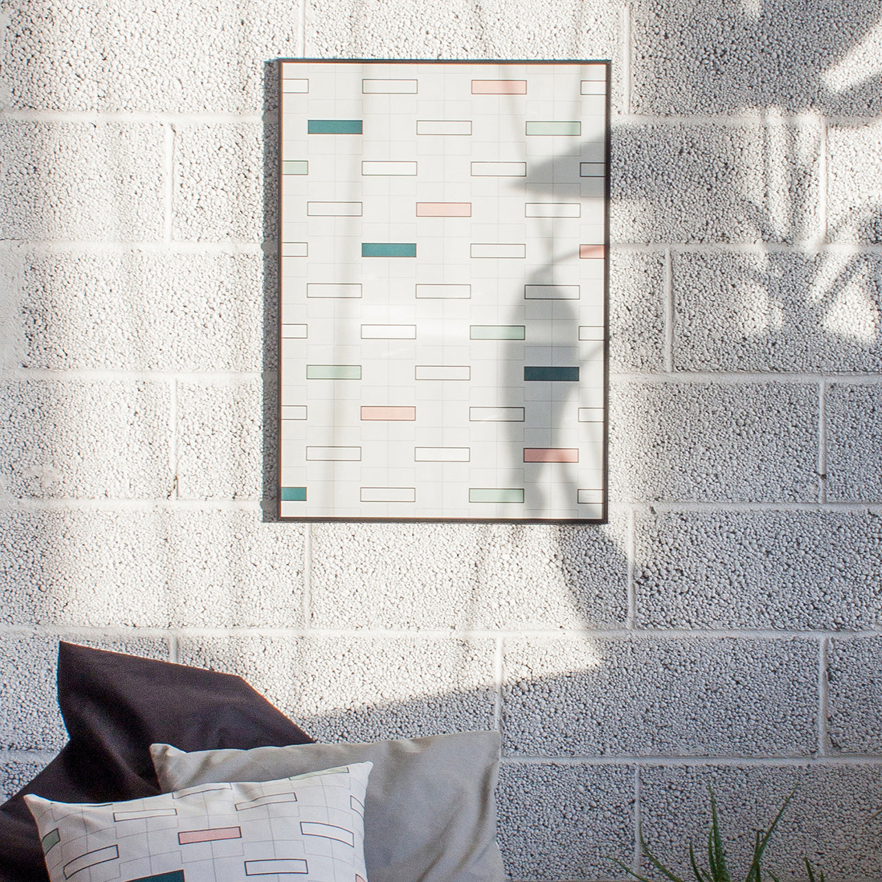 Minumo graphical Urban art poster 'Copenhagen Bricks' on the nordic office wall