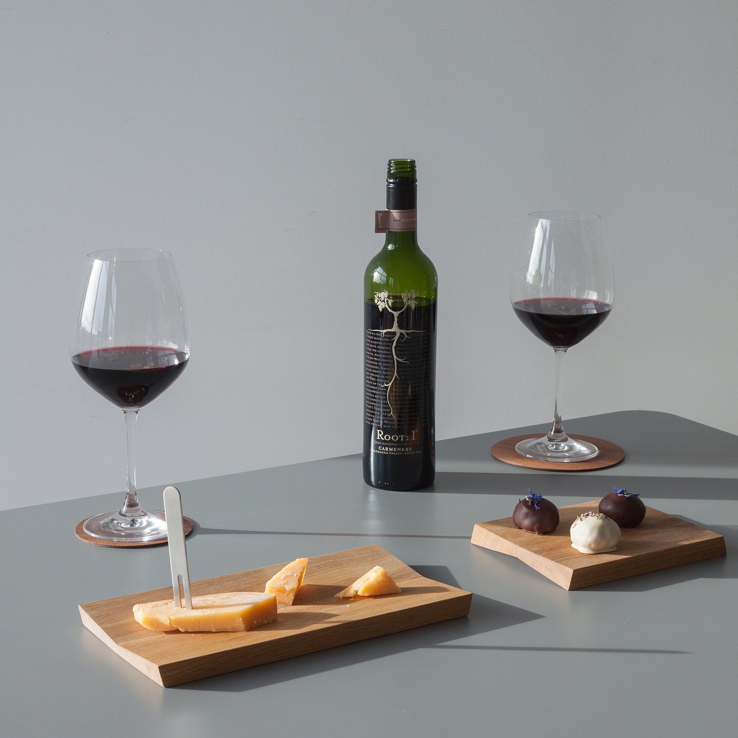 Minimal design home decor for serving on the party table with wine and cheese and truffels 